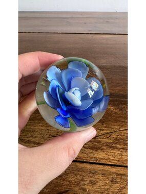 Blue Flower Glass Paperweight
